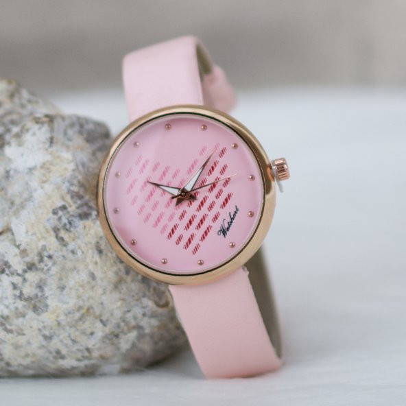 Pembe Renk Deri Kordonlu Rose Çelik Kasa KALP Desenli Kadran Oleydi Seri Bayan Kol Saati ST-303324 - Resim 3