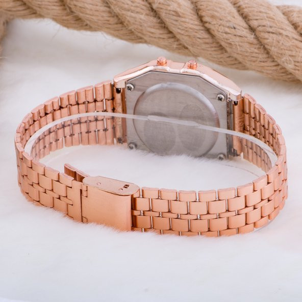 Rose Renk Çelik Kordonlu Spectrum Led Dijital Retro Bayan Kol Saati ST-303423 - Resim 3