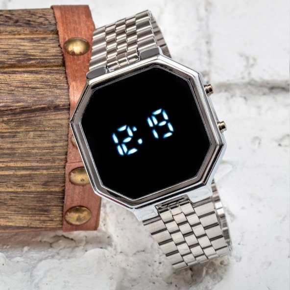 SPECTURM! Silver Gümüş Renk Dijital Led Watch Çelik Kordonlu Detay Kasa Kol Saati ST-303425 - 3