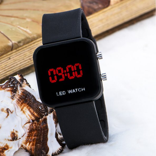 Mat Siyah Kare Dijital Led Ekran Siyah Silikon Kordonlu Unisex Kol Saat ST-303612 - 6