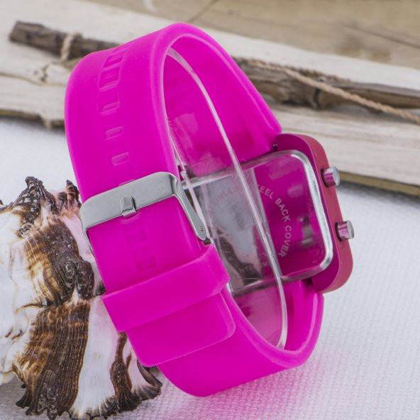 Pembe Kare Dijital Led Ekran Pembe Silikon Kordonlu Bayan Saat ST-303620 - Resim 3