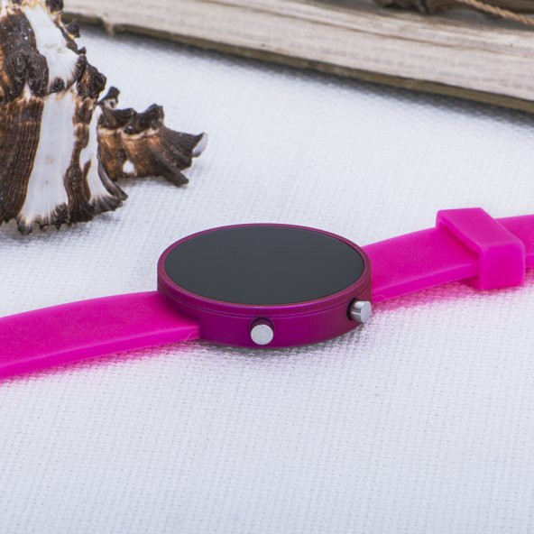 Pembe Yuvarlak Dijital Led Ekran Pembe Silikon Kordonlu Bayan Saat ST-303621 - 4