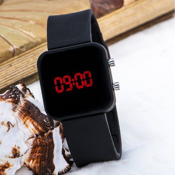 Siyah Renk Silikon Kordonlu Şık Dijital Kadın Kol Saati ST-303622