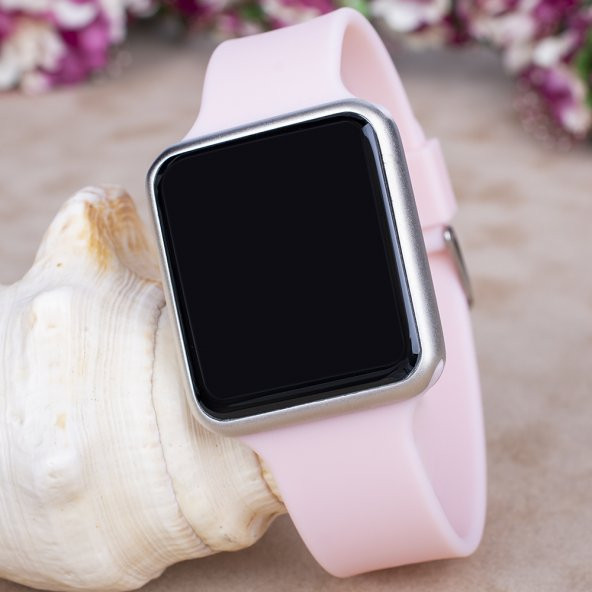 Toz Pembe Silikon Kordonlu Dokunmatik Led Ekran Dijital Kol Saat ST-303730 - Resim 2