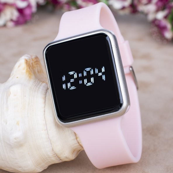 Toz Pembe Silikon Kordonlu Dokunmatik Led Ekran Dijital Kol Saat ST-303730 - Resim 3