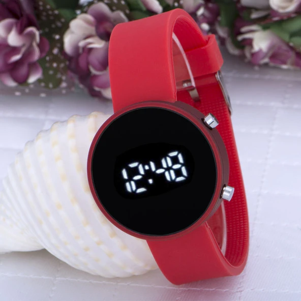 Mat Kırmızı Renk Silikon Kordonlu Dijital Led Ekran Çocuk Kol Saat ST-303587