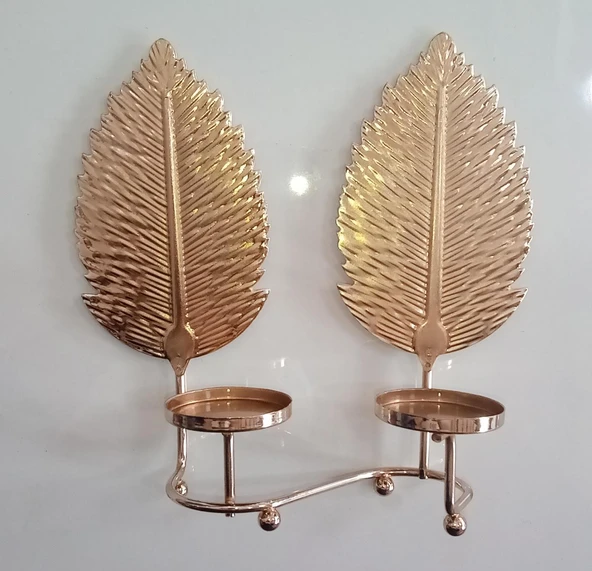 METAL İKİLİ MUMLUK YAPRAK DESEN ürün görseli
