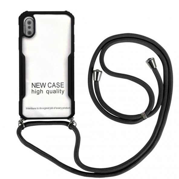 iPhone 7G/8G Yeni Model Zırh Özellikli Siyah Boyun Askılı Kılıf
