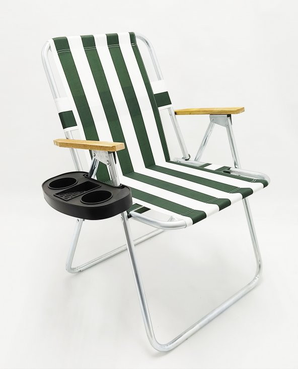 Ahşap Kolçaklı Yeşil Çubuklu Aparatlı Kamp Sandalyesi