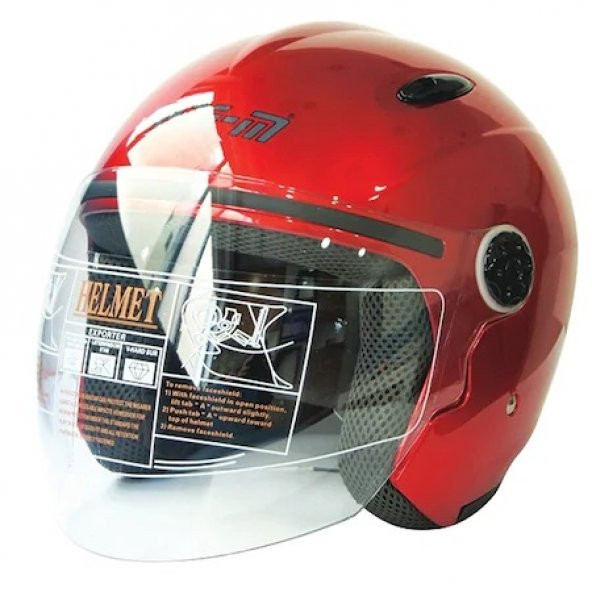 Motosiklet Kask Çenesiz 601 Model Kırmızı Beden:l Free-m - 1