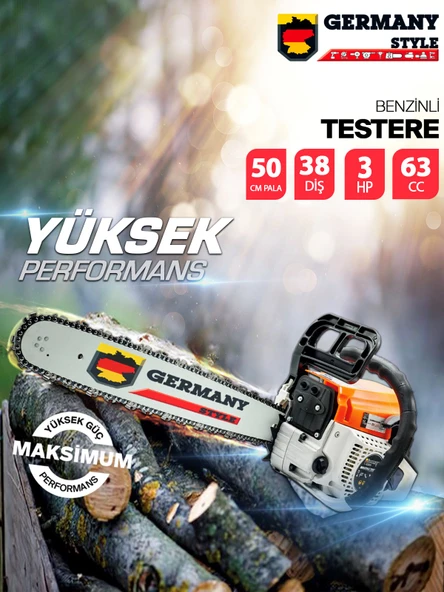 Germany Style Alman Turbo Benzinli Testere 15 Hpx 63cc Ağaç Odun Dal Kesme Makinesi HEDİYELİ - 4