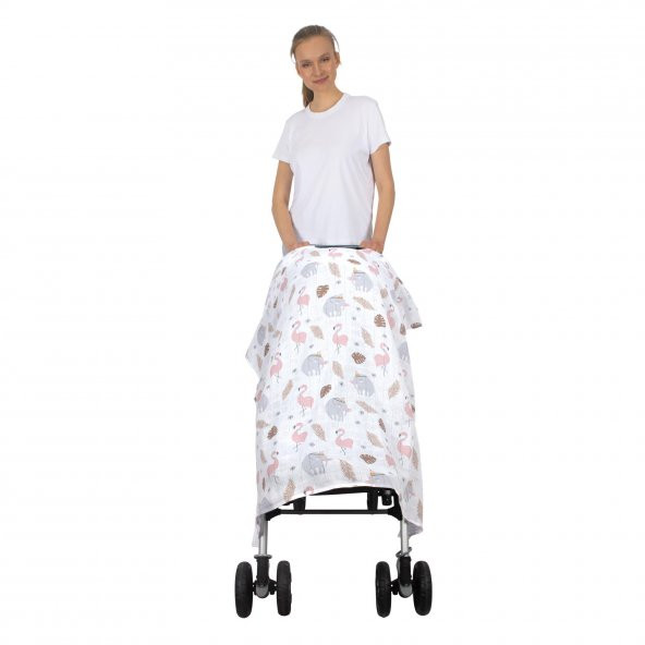 Sevi Bebe Müslin Bebek Arabası Örtüsü ART-42 Flamingo - 2