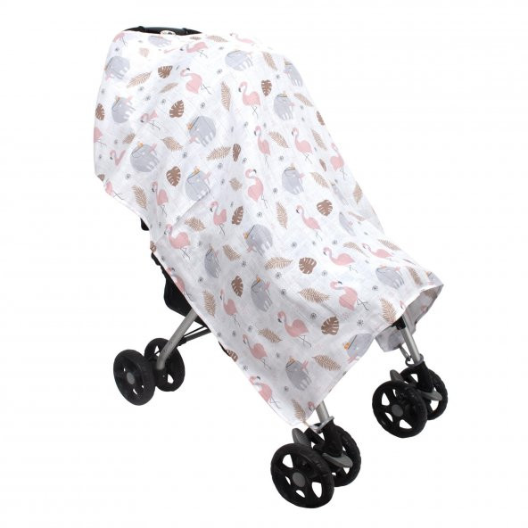 Sevi Bebe Müslin Bebek Arabası Örtüsü ART-42 Flamingo - 3