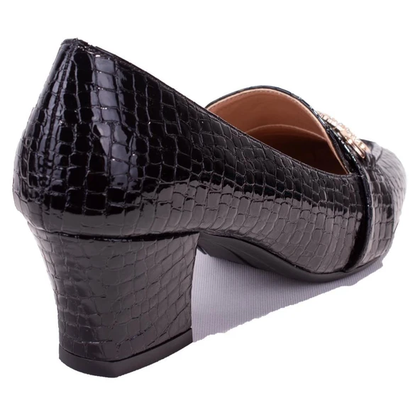 Dagoster DZA07-725500CN Siyah Baskılı Rugan  Klasik Topuklu Kadın Ayakkabı - 4