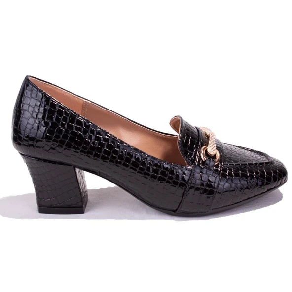 Dagoster DZA07-725500CN Siyah Baskılı Rugan  Klasik Topuklu Kadın Ayakkabı - 2