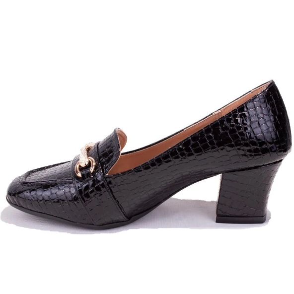 Dagoster DZA07-725500CN Siyah Baskılı Rugan  Klasik Topuklu Kadın Ayakkabı - 3