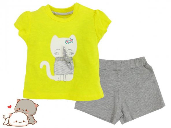 Tongs Baby Cute Kıttens Şortlu 2 li Takım 2554 Sarı