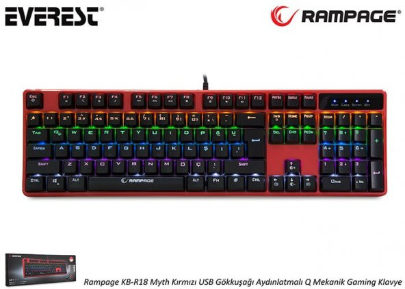 Rampage KB-R18 Myth Kırmızı USB Gökkuşağı Aydınlatmalı Q Mekanik Gaming Klavye - 1
