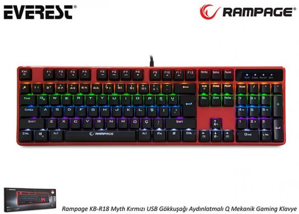 Rampage KB-R18 Myth Kırmızı USB Gökkuşağı Aydınlatmalı Q Mekanik Gaming Klavye