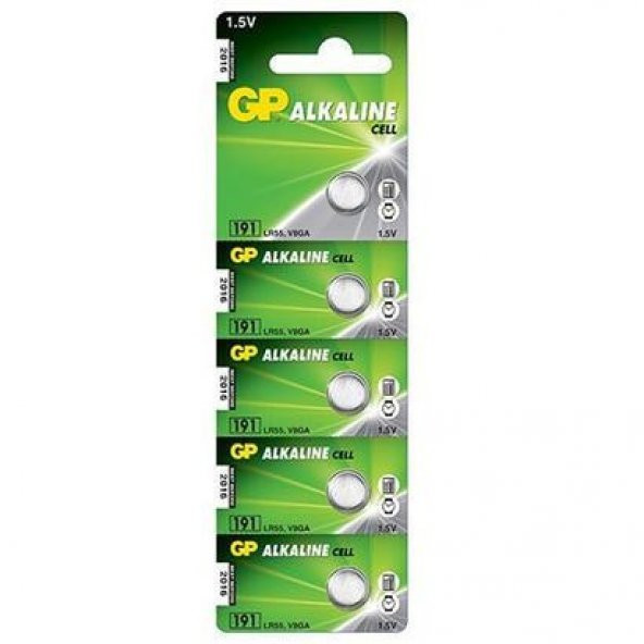 GP GP191-C5 LR55 Alkalin 1.5V Düğme Pil 5li Paket