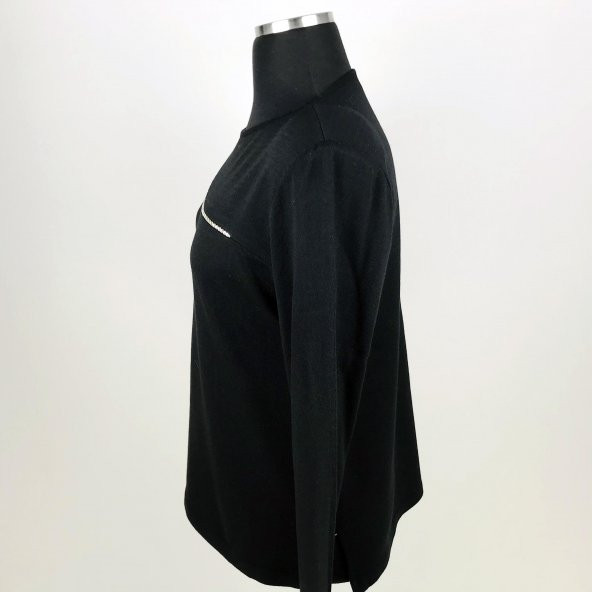 SNY Yuvarlak Yaka Taş İşlemeli Yünlü Büyük Beden Kadın Bluz - 2