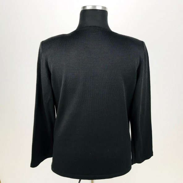 SNY Yuvarlak Yaka Taş İşlemeli Yünlü Büyük Beden Kadın Bluz - 3