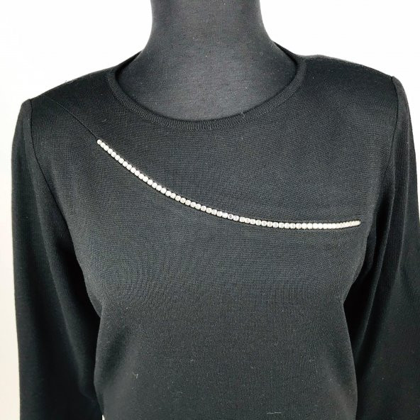 SNY Yuvarlak Yaka Taş İşlemeli Yünlü Büyük Beden Kadın Bluz - 5