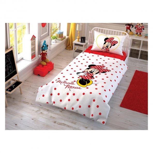 Taç Lisanslı Nevresim Takımı Tek Kişilik Çek Canlandır Minnie Mouse