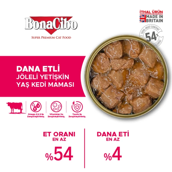 BonaCibo Jöleli Dana Etli Yaş Kedi Maması Yetişkin Kediler için Tam Yaş Mama 400 gr x 6 Adet - 5