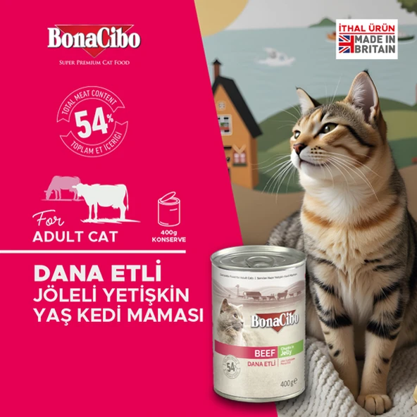 BonaCibo Jöleli Dana Etli Yaş Kedi Maması Yetişkin Kediler için Tam Yaş Mama 400 gr x 6 Adet - 4