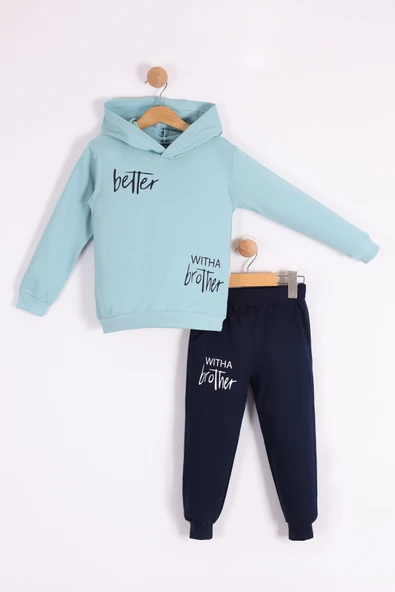 Baskılı Erkek Kapüşonlu Çocuk Eşofman MNK0627 ürün görseli 1