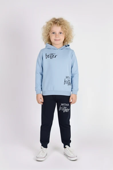 Baskılı Erkek Kapüşonlu Çocuk Eşofman MNK0627 - Resim 13