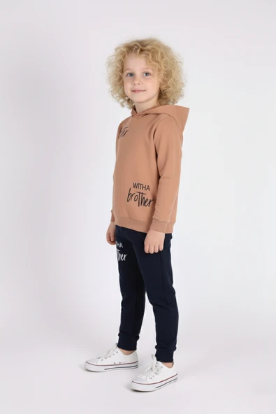 Baskılı Erkek Kapüşonlu Çocuk Eşofman MNK0627 - Resim 8