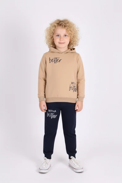 Baskılı Erkek Kapüşonlu Çocuk Eşofman MNK0627 - Resim 14