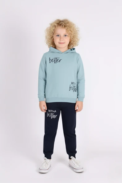 Baskılı Erkek Kapüşonlu Çocuk Eşofman MNK0627 - Resim 5