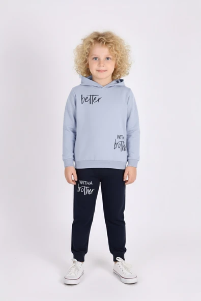 Baskılı Erkek Kapüşonlu Çocuk Eşofman MNK0627 - Resim 7