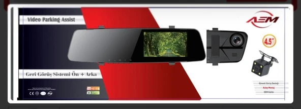 AEMPART Araç ön ve arka kameralı iç dikiz aynası dvr 4.5 inc ekran kayıtlı aem - 2