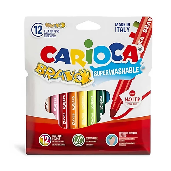 Carioca Bravo Süper Yıkanabilir Keçeli Boya Kalemi 12 li 42755