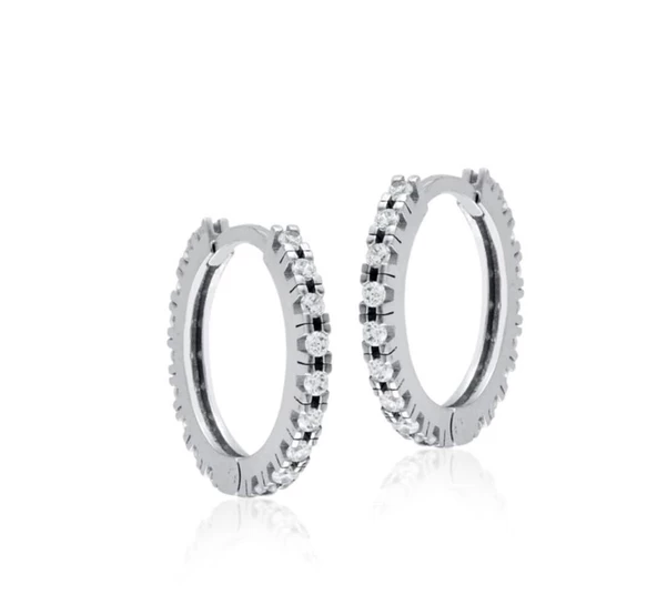 Beyaz Altın Halka Küpe Taşlı Pırlanta Montur