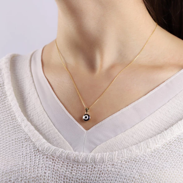 14 Ayar Nazarlık Altın Kolye Mine Minimal - Resim 3