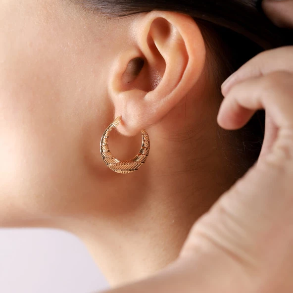 Altın Halka Küpe 2.1 cm 14 Ayar - 4