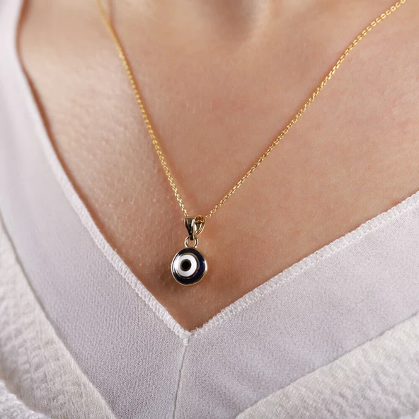 14 Ayar Nazarlık Altın Kolye Mine Minimal - Resim 2