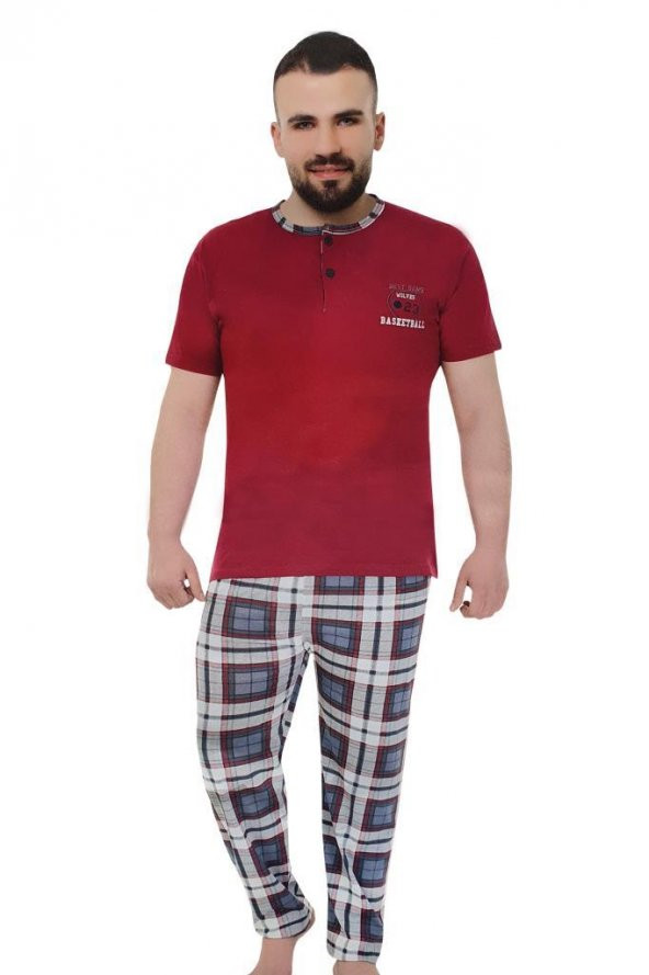 Erkek Pijama Takımı Kısa Kollu Kareli Takım Tampap 2105