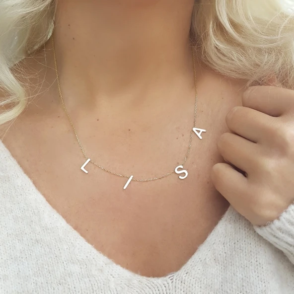 Vaoov 925 Ayar Gümüş Harfli İsim Kolye - Resim 4