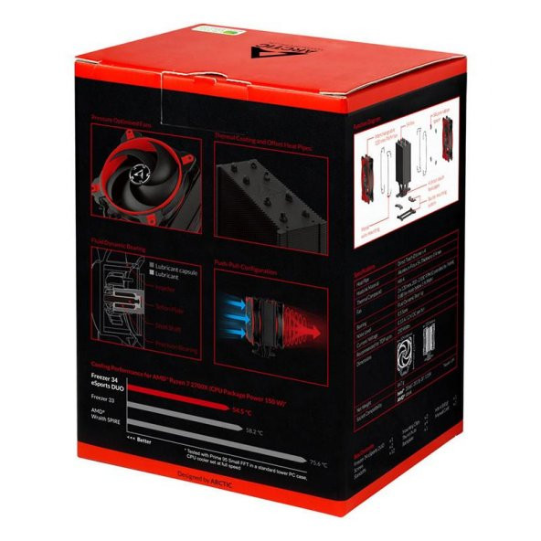 ARCTIC Freezer 34 eSports DUO - Kırmızı Intel/AMD PWM İşlemci Soğutucu - 11