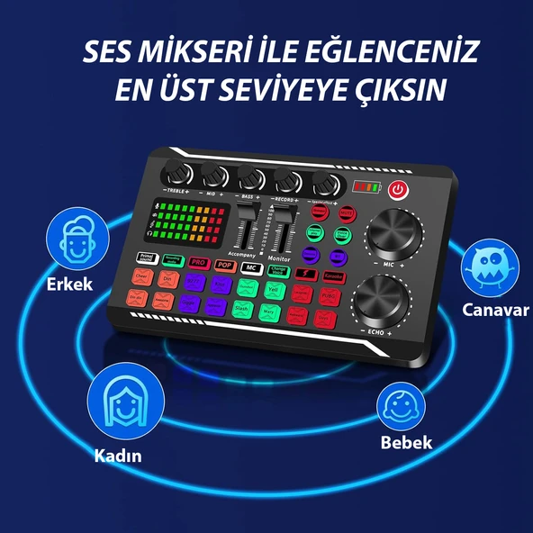 HyMark Stüdyo Ses Mikseri Şarjlı F998 Bluetooth DJ Canlı Yayın Kondenser Mikrofon Bağlantısı - Resim 6