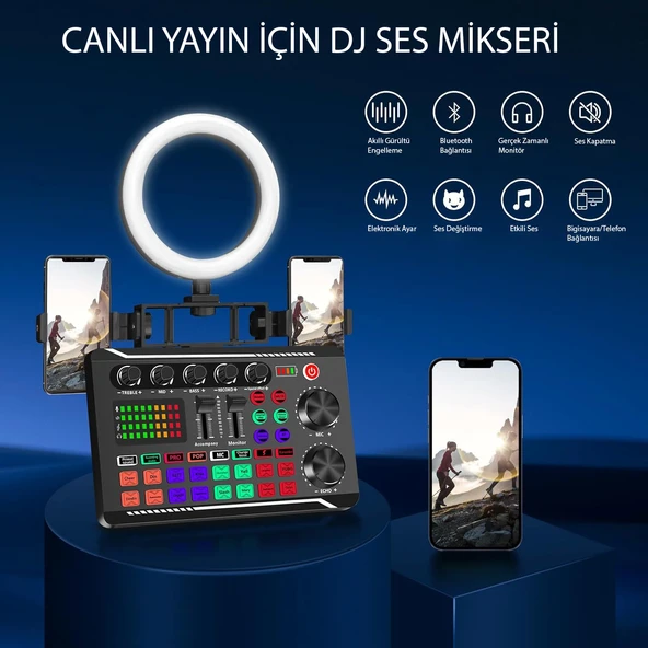 HyMark Stüdyo Ses Mikseri Şarjlı F998 Bluetooth DJ Canlı Yayın Kondenser Mikrofon Bağlantısı - 3