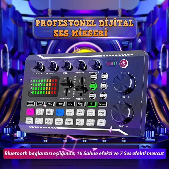HyMark Stüdyo Ses Mikseri Şarjlı F998 Bluetooth DJ Canlı Yayın Kondenser Mikrofon Bağlantısı - 2