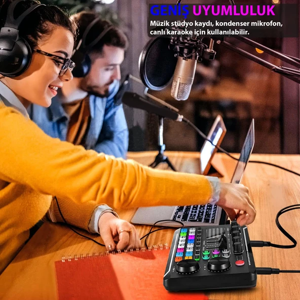 HyMark Stüdyo Ses Mikseri Şarjlı F998 Bluetooth DJ Canlı Yayın Kondenser Mikrofon Bağlantısı - 7