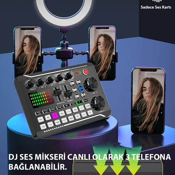 HyMark Stüdyo Ses Mikseri Şarjlı F998 Bluetooth DJ Canlı Yayın Kondenser Mikrofon Bağlantısı - Resim 4